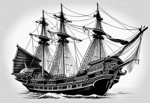 Chinese junk with three sails tattoo idea