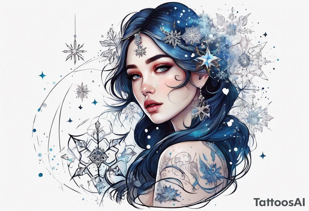 Constellation, girl, snowflake tattoo idea