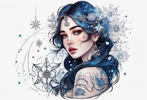 Constellation, girl, snowflake tattoo idea