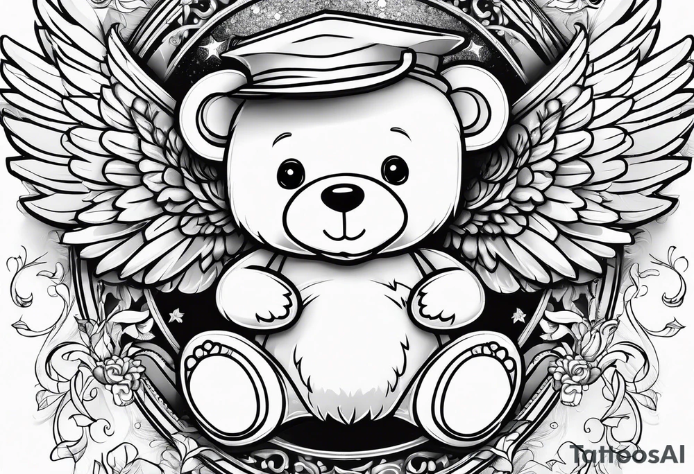 teddy bear with angel wings tattoo idea