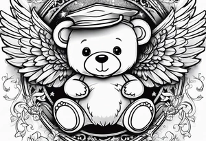 teddy bear with angel wings tattoo idea