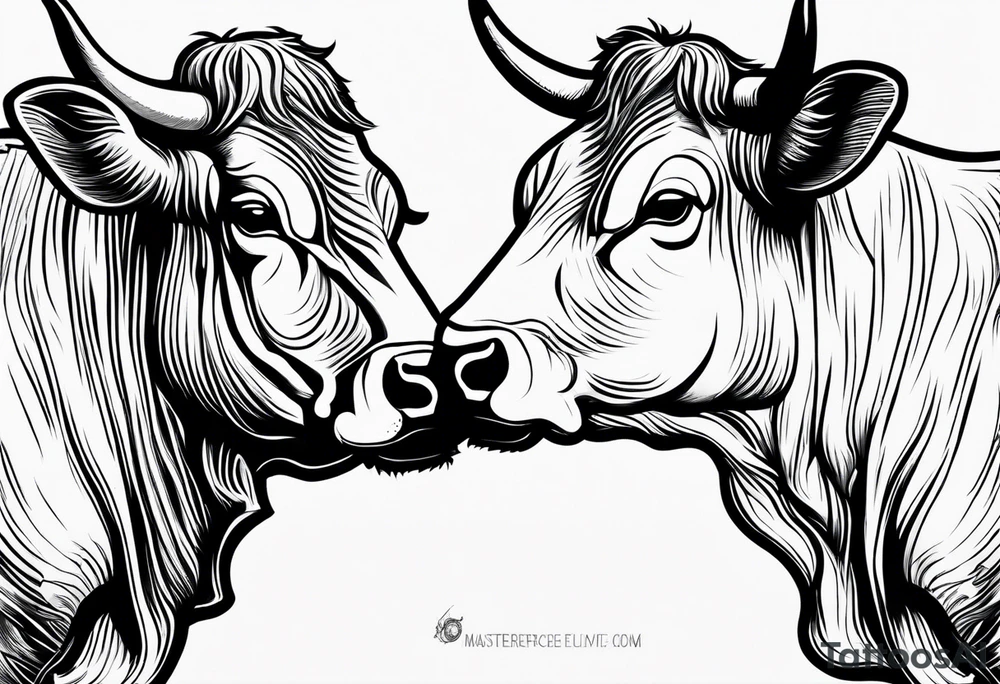 linework of two cow fighting with each other tattoo idea