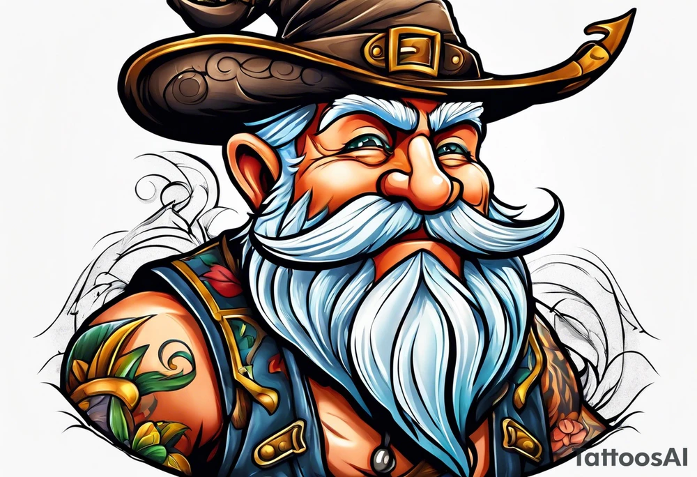 Muscular old yard gnome tattoo idea