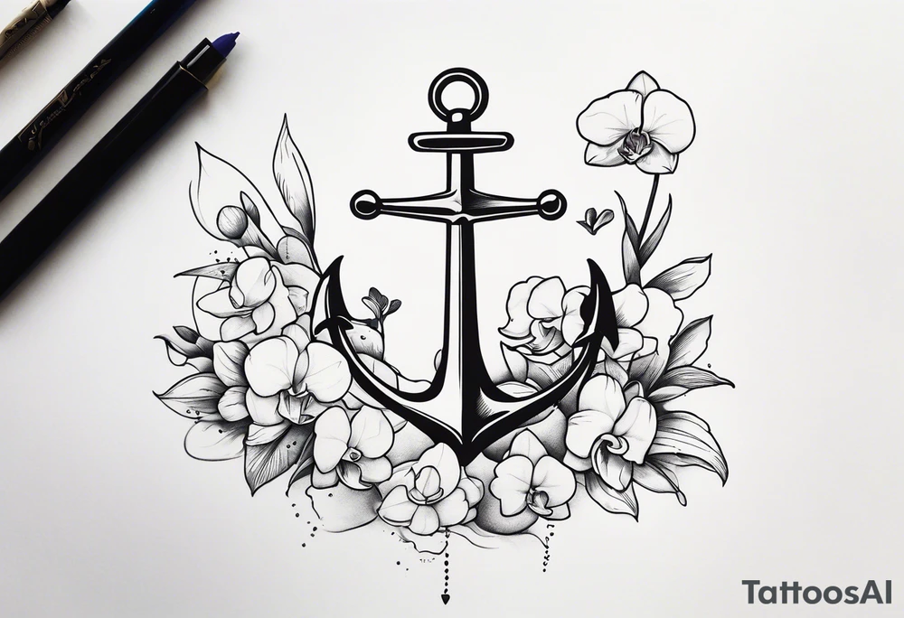 An anchor and orchids and a whale tattoo idea