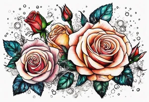 Roses with filled in stars & bubbles tattoo idea