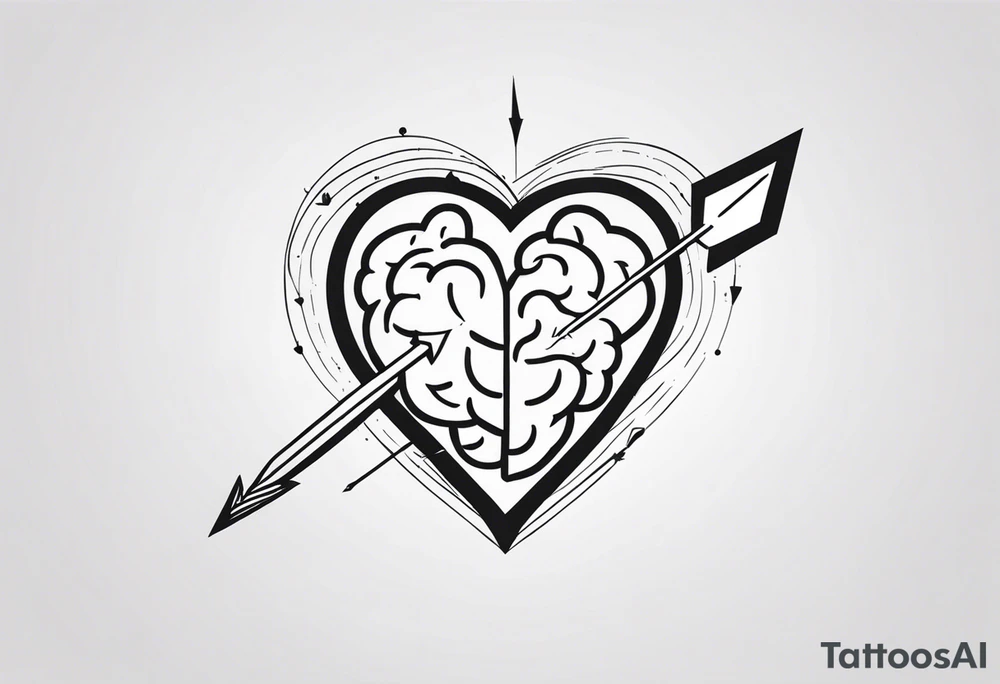 Picture of a heart and brain with an arrow pointing down tattoo idea
