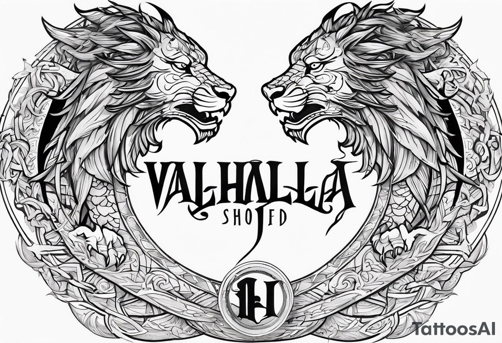 Valhalla sword shield dragon lion tattoo idea