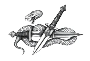 mystical snake coiled around an ancient dagger with jeweled hilt tattoo idea