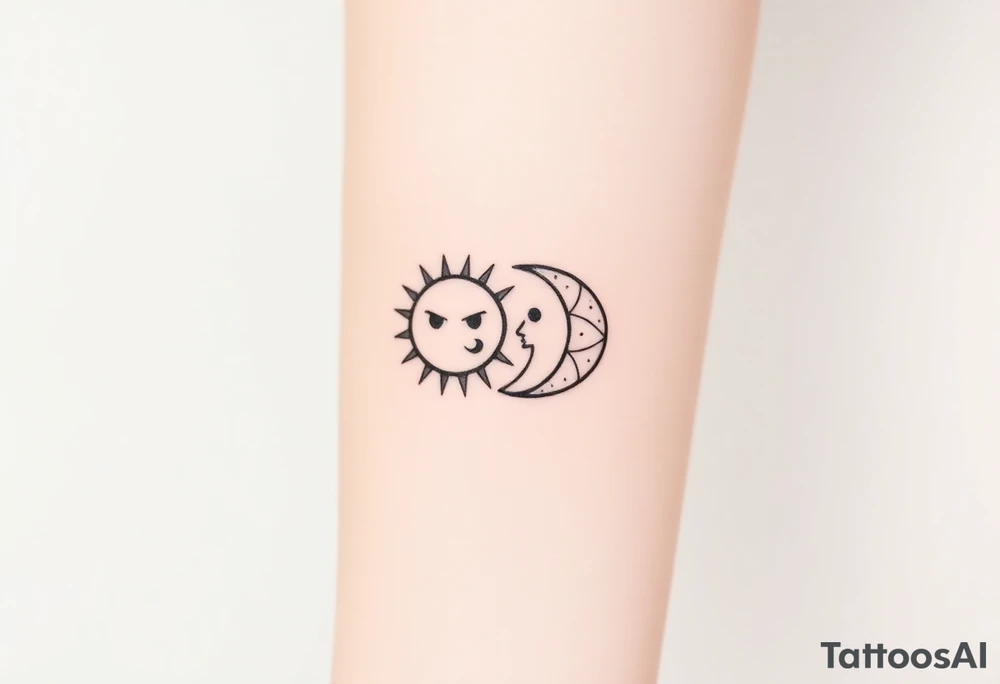 sunface (sunsign in aquarius) & moonface (moonsign in pisces) astrology / yang and yang / apple emojis inspired tattoo idea