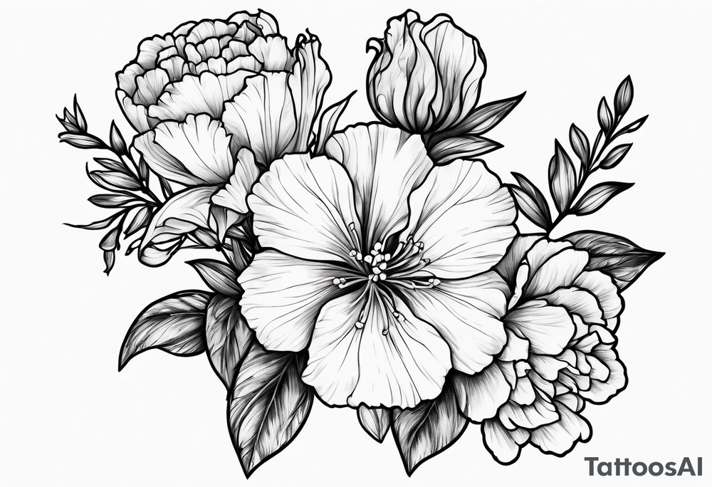 Larkspur flowers and carnation flowers tattoo idea