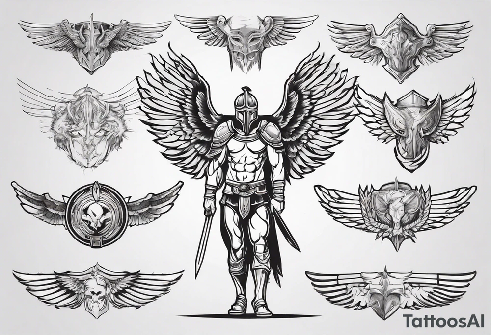 ultra-fine line linework vector of a gladiator with wings tattoo idea ultra-fine line linework vector of a gladiator with wings tattoo idea