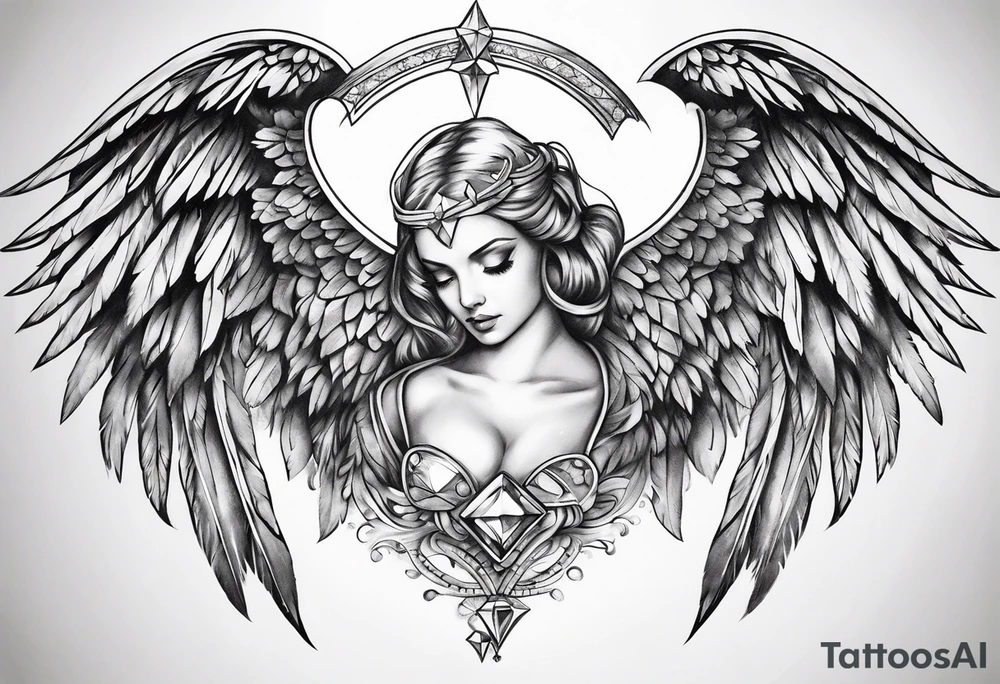 Diamond angel wings tattoo idea