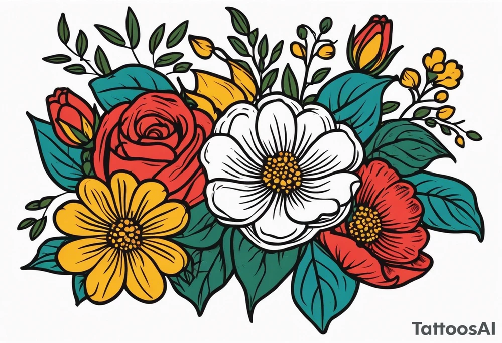 baptize

old school vintage simple traditional design with vintage flowers surrounding
bold color simple tattoo idea