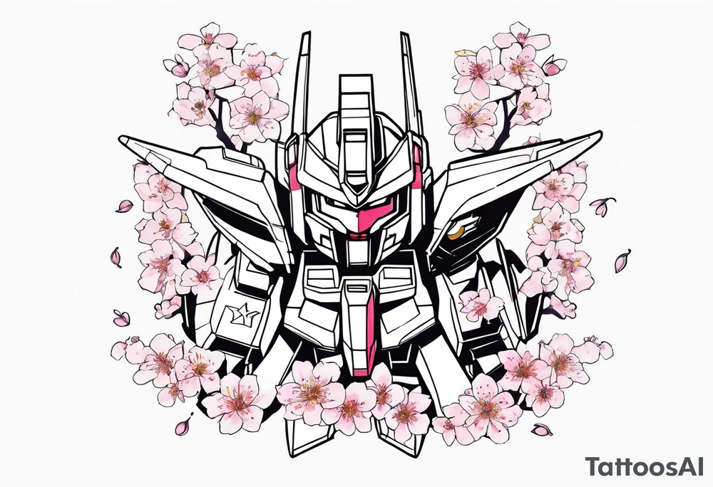 SD gundam surrounded by cherry blossoms tattoo idea