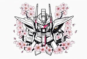 SD gundam surrounded by cherry blossoms tattoo idea