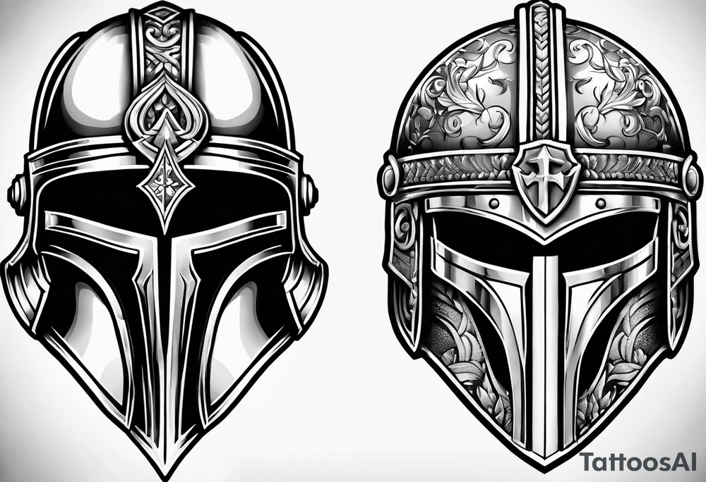 roman helmet vs knight helmet tattoo idea