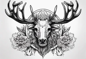 front view of Death riding on a reindeer skeleton tattoo idea