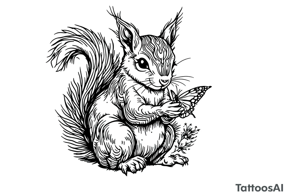 A Squirrel with a butterfly in hands tattoo idea