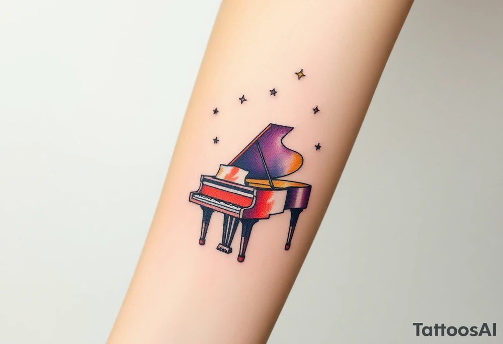 Grand piano under stars tattoo idea