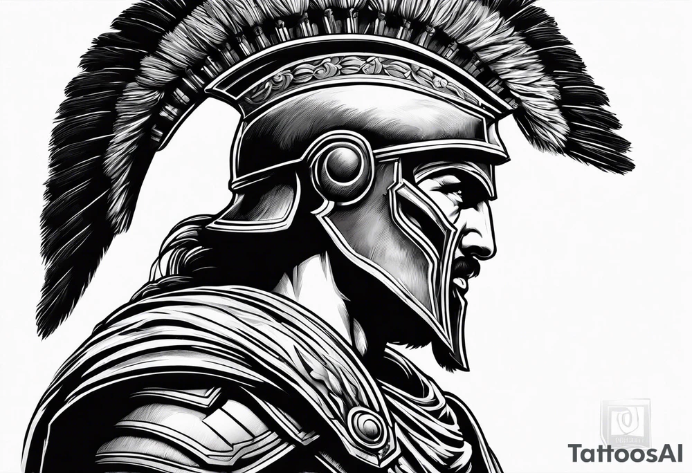 Side profile Spartan Solider ancient roman city in the middle tattoo idea