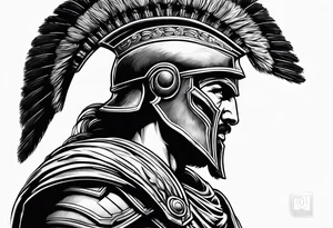 Side profile Spartan Solider ancient roman city in the middle tattoo idea