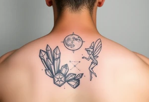 crystals and the moon and tinkerbell tattoo idea