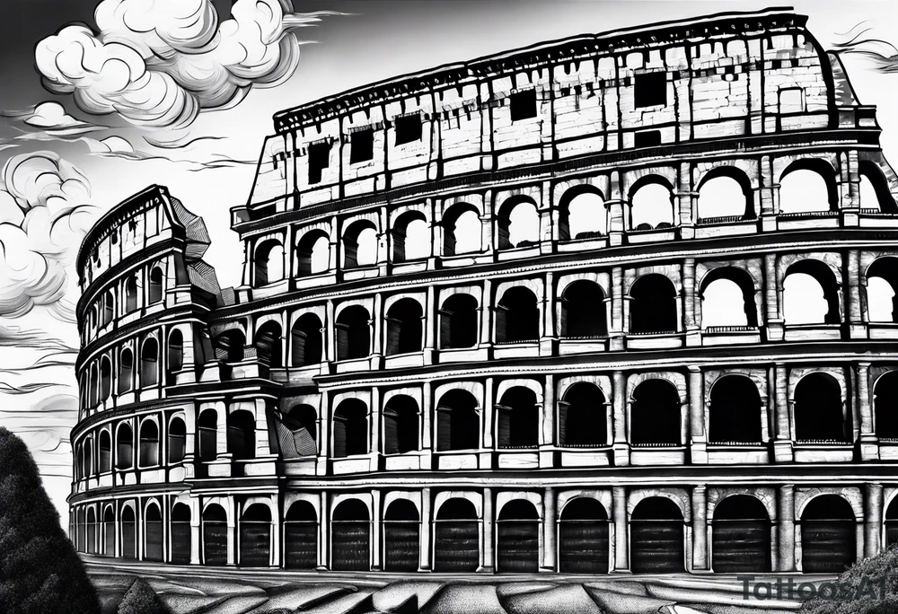 Roman colosseum with clouds tattoo idea