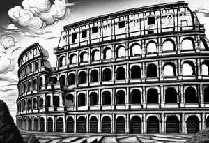 Roman colosseum with clouds tattoo idea