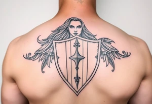 Shield maiden, black work, intricate lines, realistic tattoo idea