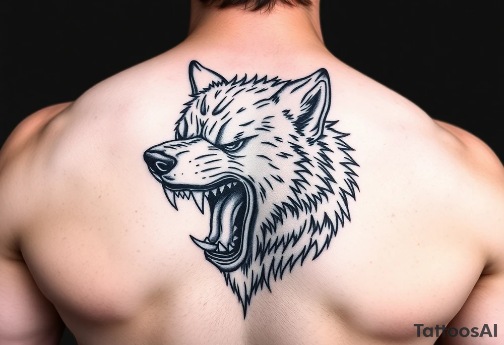 wolf head snarling tattoo idea
