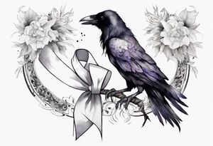 raven with a white ribbon tied around leg tattoo idea