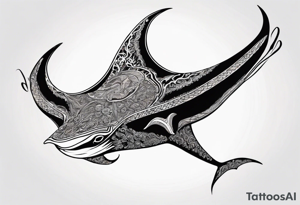 Manta ray in thai style tattoo idea