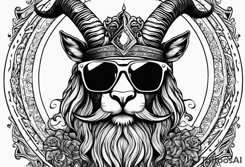capricorn with beard and sunglasses tattoo idea