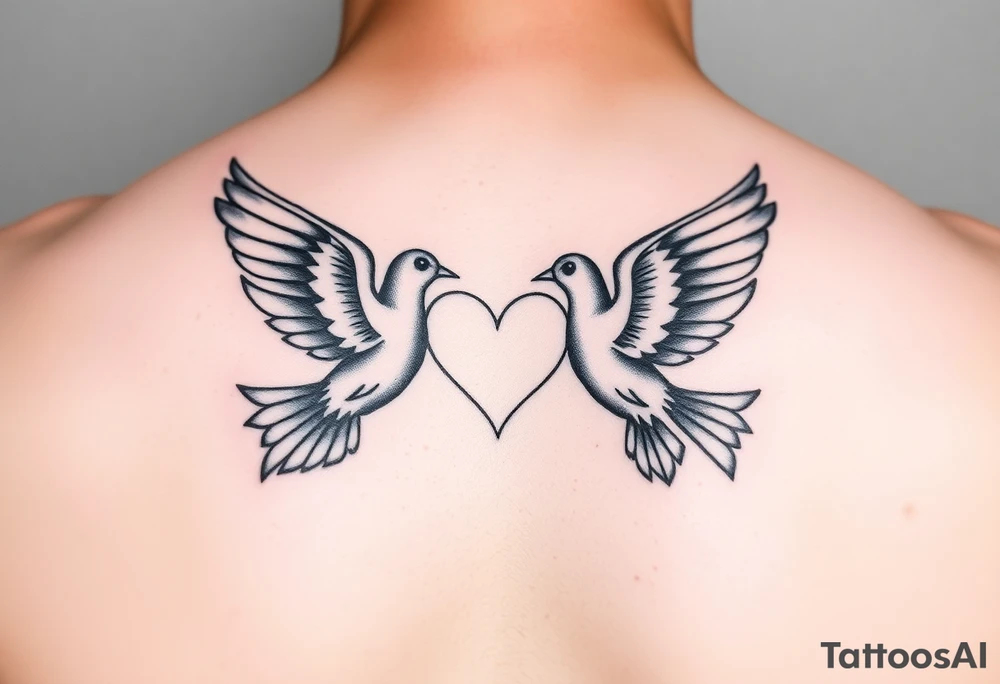 Two doves with heart in center tattoo idea