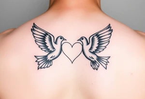 Two doves with heart in center tattoo idea