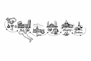 A football journey no crests stars each country on how many times ive played there
A fine-line world map or stylized route connecting Iceland ➔ Italy ➔ Spain ➔ Turkey ➔ Hungary ➔ France, with minimalist markers for each club.
Iceland x3 (sindri, ibv, stjarnan)
Italy x2 (Verona, Sassuolo)
Spain (Logrono) 
Turkey x2 (Fenerbahce, Besiktas)
Hungary (Fradi)
France (Bordeaux) tattoo idea