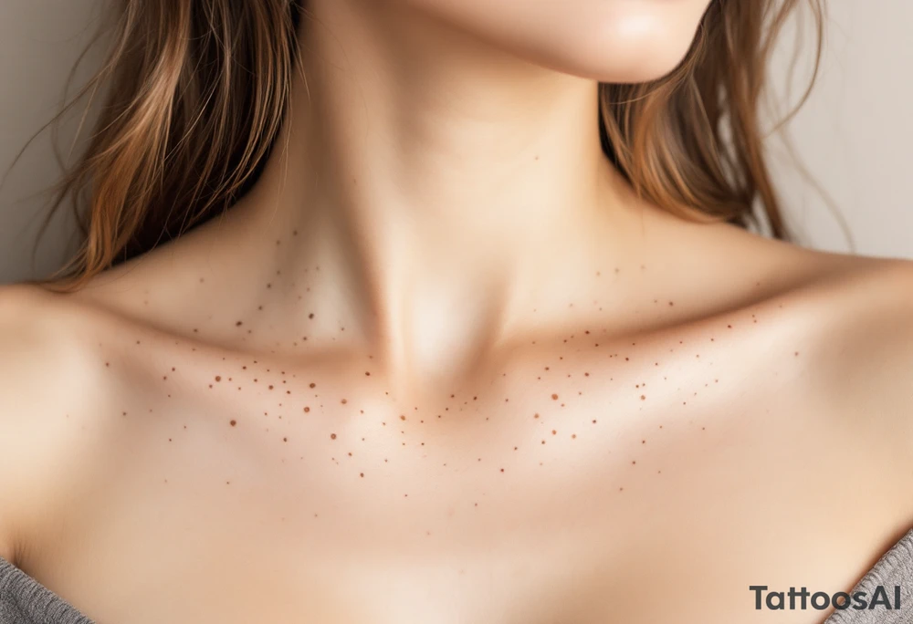 Scattered beige and brown freckle-style dots across the collarbone – A natural and subtle beauty-enhancing piece. tattoo idea