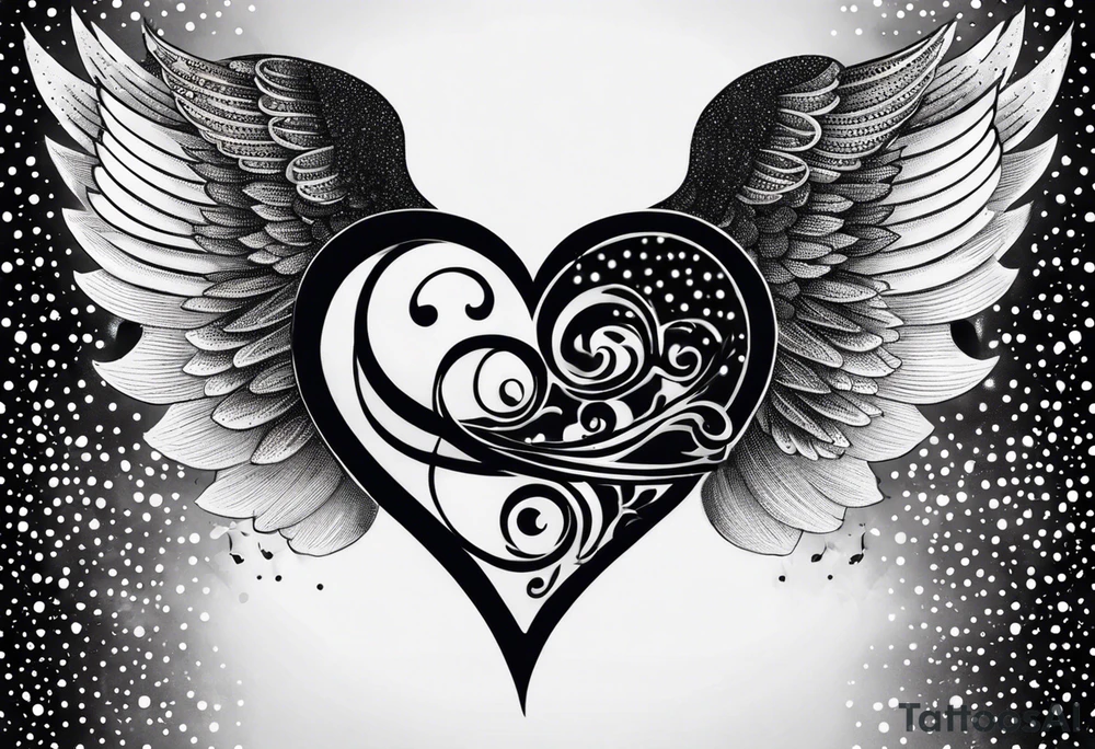 heart, wings, music tattoo idea