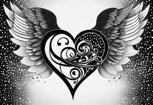 heart, wings, music tattoo idea
