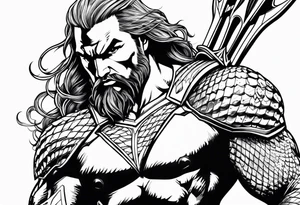 aquaman superhero with trident tattoo idea
