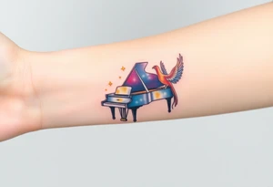 grand piano under stars and pheonix tattoo idea
