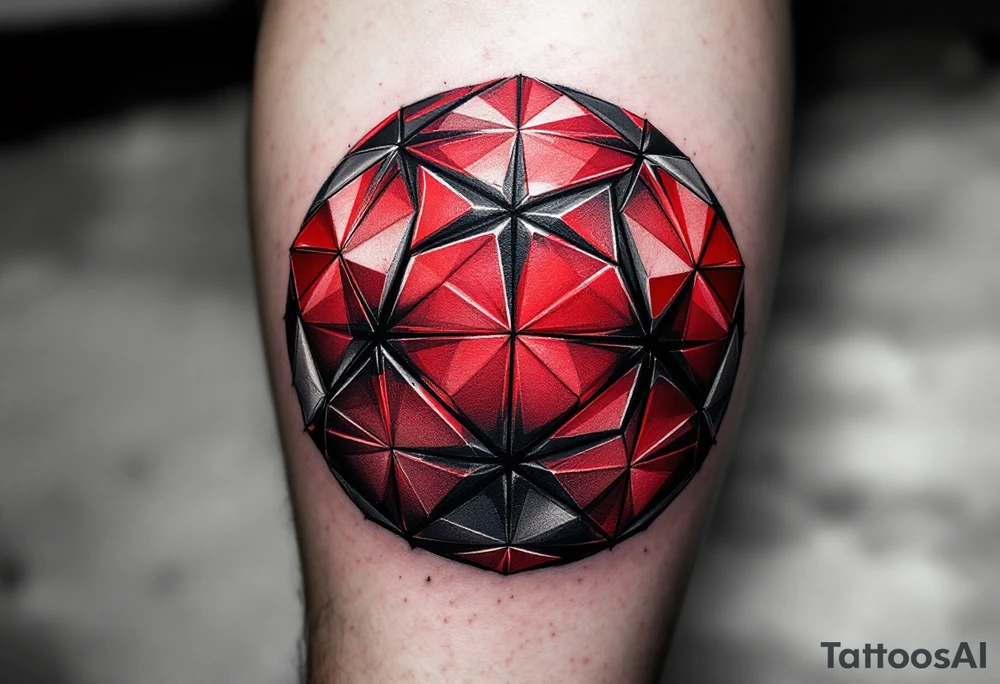 ball composed of red geometric panels forming a star pattern, with sign "Slavia" on it. tattoo idea