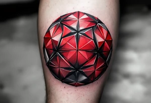 ball composed of red geometric panels forming a star pattern, with sign "Slavia" on it. tattoo idea