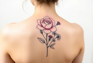Rose, carnation, lily, aster, larksper tattoo idea
