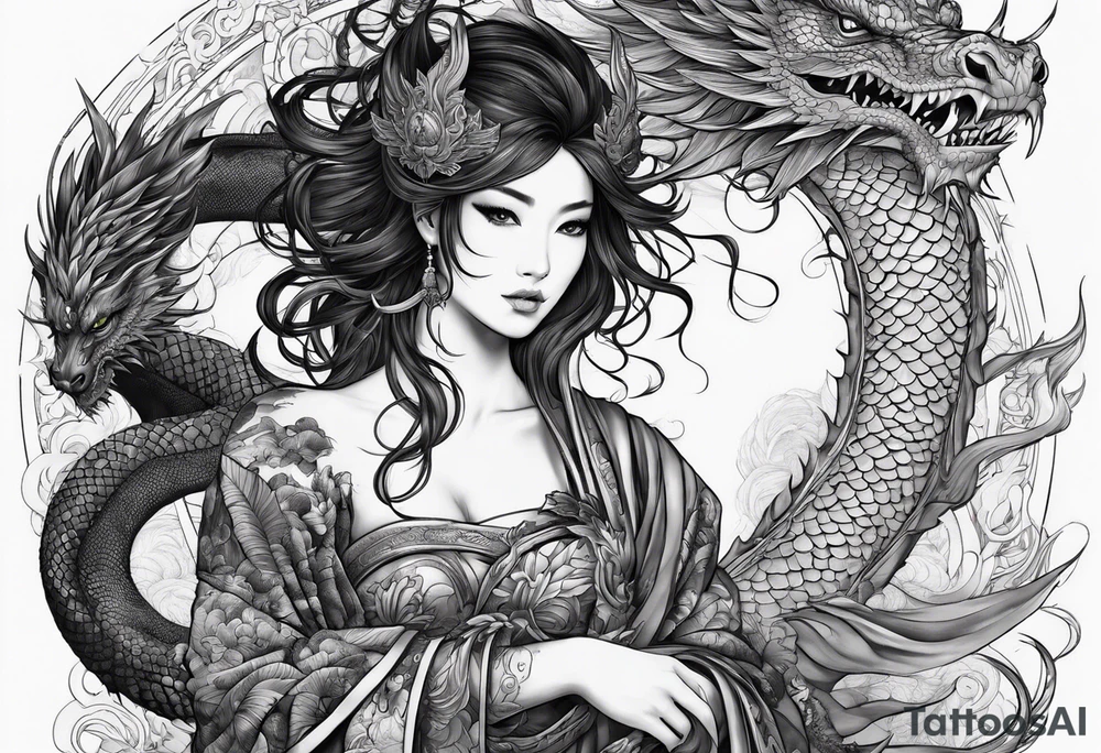 fit in one sheet full body warrior nymph with dragon tattoo idea