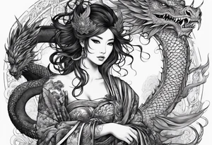 fit in one sheet full body warrior nymph with dragon tattoo idea