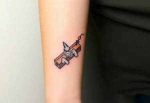 angry stick of dynamite with a mean face and muscles with a lit fuse tattoo idea