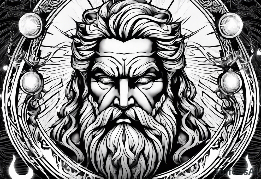 Zeus holding Lightning balls with Lightning eyes asserting dominance tattoo idea Zeus holding Lightning balls with Lightning eyes asserting dominance tattoo idea
