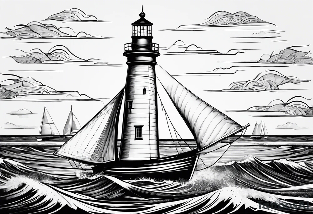 sailboat sail in the shape of a maritime lighthouse. tattoo idea