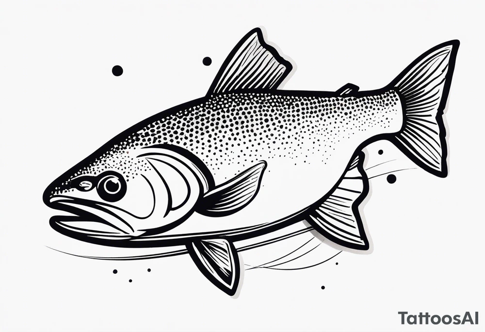 "A small tattoo featuring a lovestruck trout as the main theme, drawn without lines, using only color combinations." tattoo idea